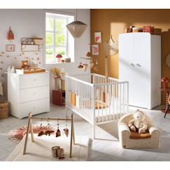 Chambre et rangement-Chambre bébé complète basic, lit 120x60 tout barreaux, commode à langer 3 tiroirs et armoire 2 portes - boutons cœur - basic