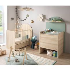 Chambre et rangement-Pack chambre bébé évolutif – lit bébé 120x60 transformable en 90x190 + commode à langer évolutive en bureau - arche