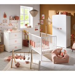 Chambre et rangement-Chambre bébé complète basic, lit 120x60 tout barreaux, commode à langer 3 tiroirs et armoire 2 portes - boutons cœur - basic
