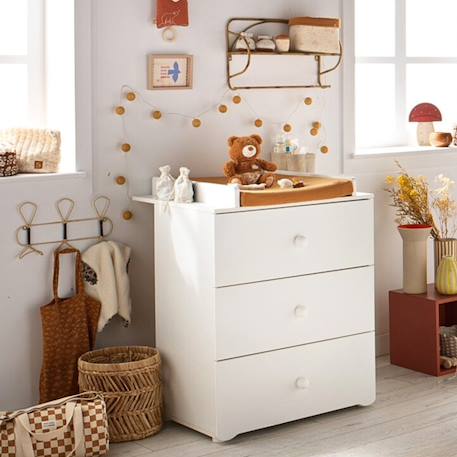 Chambre bébé complète basic, lit 120x60 tout barreaux, commode à langer 3 tiroirs et armoire 2 portes - boutons cœur - basic Blanc+Blanc/gris+Blanc/rose 3 - vertbaudet enfant 