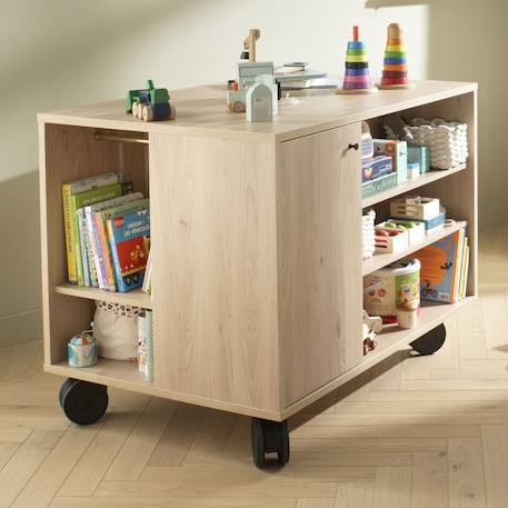 Commode-îlot bébé avec plan à langer avec rangements 3 faces - roulettes incluses - ilot bebe Marron 3 - vertbaudet enfant 