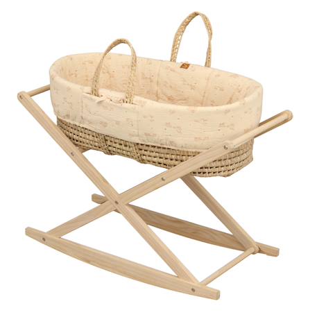 Couffin bébé en fibres naturelles et habillage tissu avec support en pin massif Beige/marron+Blanc/orange+Bleu+Rose+Rose imprimé+Vert tilleul 2 - vertbaudet enfant 