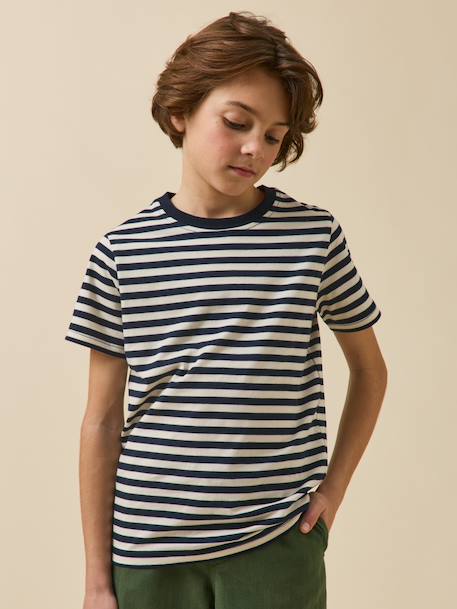 T-shirt rayé garçon - coton biologique Rayure bico bleu+Rayure bico verte 1 - vertbaudet enfant 
