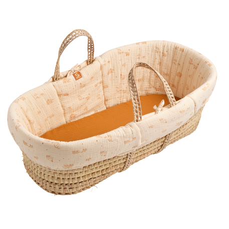 Couffin bébé en fibres naturelles et habillage tissu avec support en pin massif Beige/marron+Blanc/orange+Bleu+Rose+Rose imprimé+Vert tilleul 3 - vertbaudet enfant 