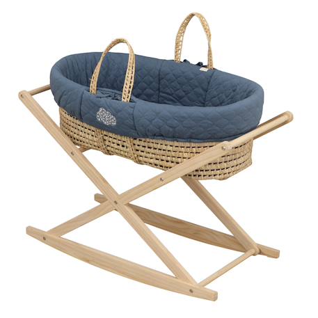 Couffin bébé en fibres naturelles et habillage tissu avec support en pin massif Beige/marron+Blanc/orange+Bleu+Rose+Rose imprimé+Vert tilleul 14 - vertbaudet enfant 