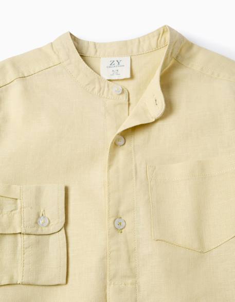 Chemise à manches longues en lin et coton avec col mao Blanc+Bleu clair+Bleu foncé+Jaune clair+Vert 15 - vertbaudet enfant 