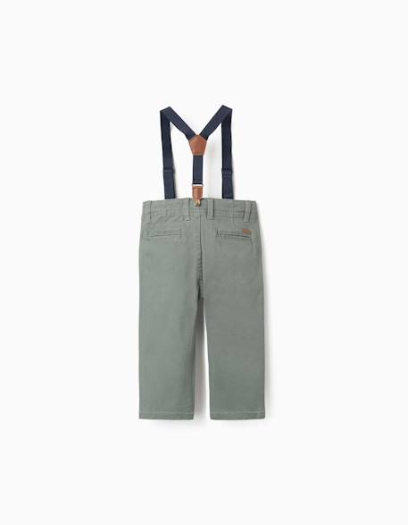 Pantalon en sergé avec bretelles amovibles Beige clair+Vert foncé 6 - vertbaudet enfant 