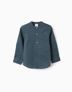 Chemise à manches longues en lin et coton avec col mao  - vertbaudet enfant