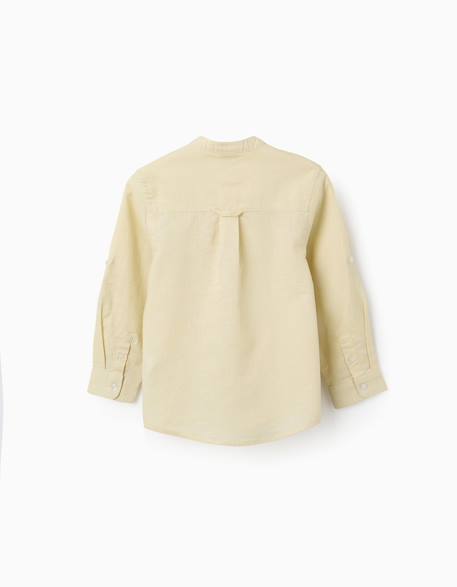 Chemise à manches longues en lin et coton avec col mao Blanc+Bleu clair+Bleu foncé+Jaune clair+Vert 14 - vertbaudet enfant 