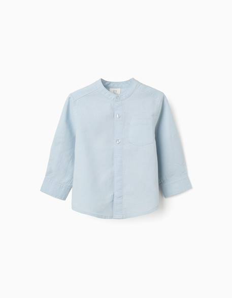 Chemise à manches longues en lin et coton avec col mao Blanc+Bleu+Bleu clair 9 - vertbaudet enfant 