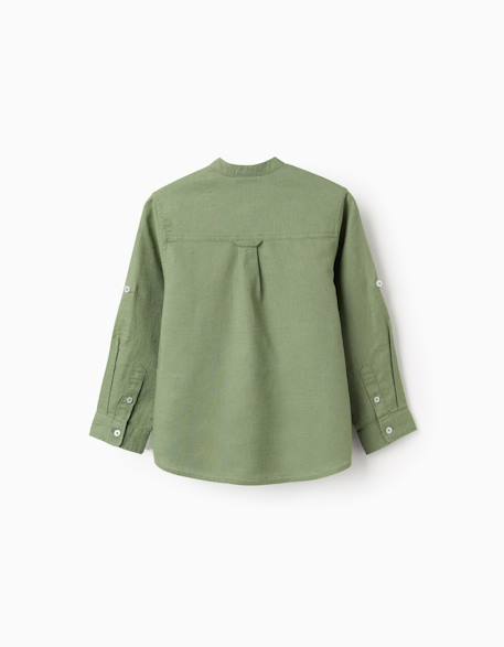Chemise à manches longues en lin et coton avec col mao Blanc+Bleu clair+Bleu foncé+Jaune clair+Vert 18 - vertbaudet enfant 