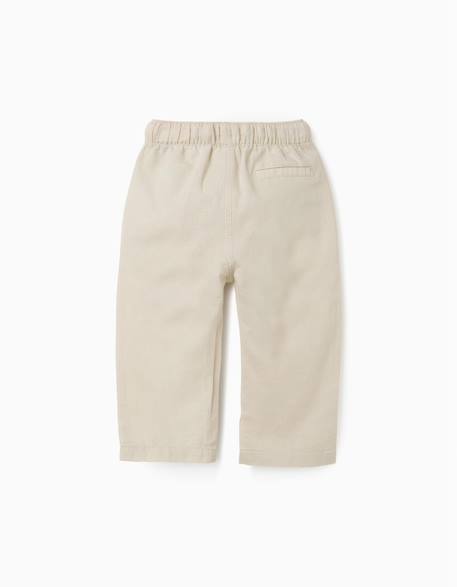 Pantalon en lin avec cordon de serrage Beige clair+Bleu foncé 2 - vertbaudet enfant 