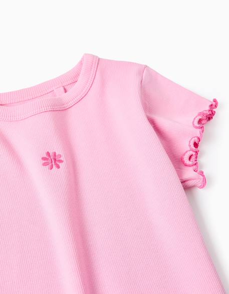 T-shirt en coton côtelé à extrémités ondulées Rose 4 - vertbaudet enfant 