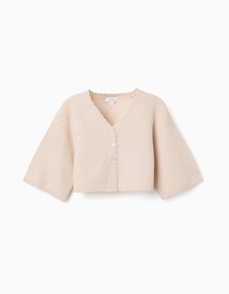 Gilet en maille avec des détails festonnés Beige clair+Blanc 2 - vertbaudet enfant 