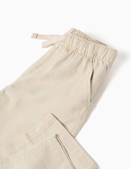 Pantalon à coupe droite en lin avec cordon de serrage Beige clair 4 - vertbaudet enfant 