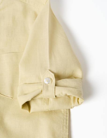 Chemise à manches longues en lin et coton avec col mao Blanc+Bleu clair+Bleu foncé+Jaune clair+Vert 16 - vertbaudet enfant 