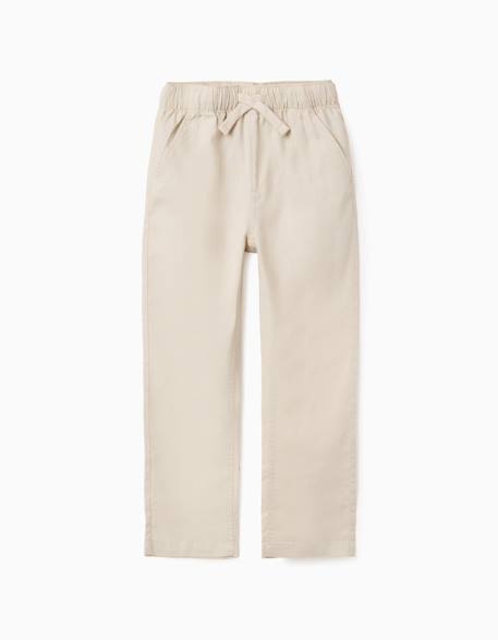 Pantalon à coupe droite en lin avec cordon de serrage Beige clair 1 - vertbaudet enfant 