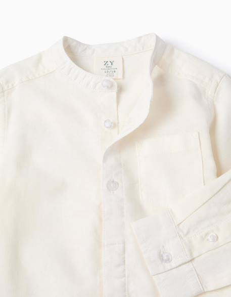 Chemise à manches longues en lin et coton avec col mao Blanc+Bleu+Bleu clair 3 - vertbaudet enfant 