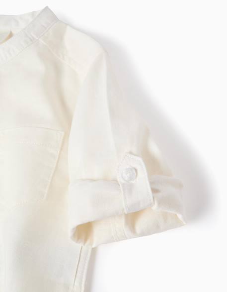 Chemise à manches longues en lin et coton avec col mao Blanc+Bleu+Bleu clair 4 - vertbaudet enfant 