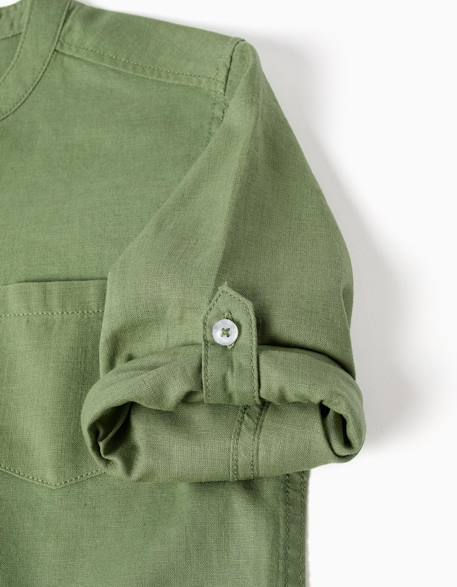 Chemise à manches longues en lin et coton avec col mao Blanc+Bleu clair+Bleu foncé+Jaune clair+Vert 20 - vertbaudet enfant 