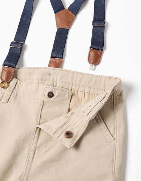 Pantalon en sergé avec bretelles amovibles Beige clair+Vert foncé 3 - vertbaudet enfant 