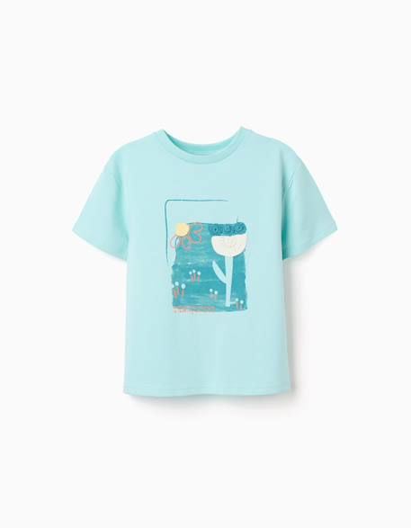 T-shirt en coton à imprimé et appliqué au crochet Bleu clair 1 - vertbaudet enfant 
