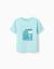 T-shirt en coton à imprimé et appliqué au crochet Bleu clair 1 - vertbaudet enfant 