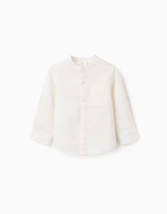 Bébé-Chemise, blouse-Chemise à manches longues en lin et coton avec col mao