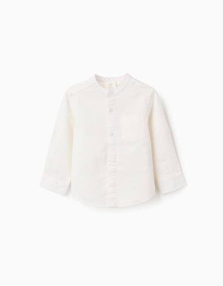 Bébé-Chemise à manches longues en lin et coton avec col mao