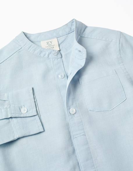 Chemise à manches longues en lin et coton avec col mao Blanc+Bleu+Bleu clair 11 - vertbaudet enfant 