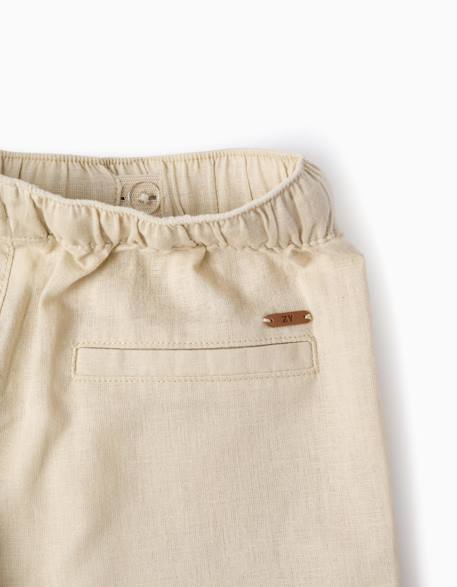 Pantalon à coupe droite en lin avec cordon de serrage Beige clair 3 - vertbaudet enfant 