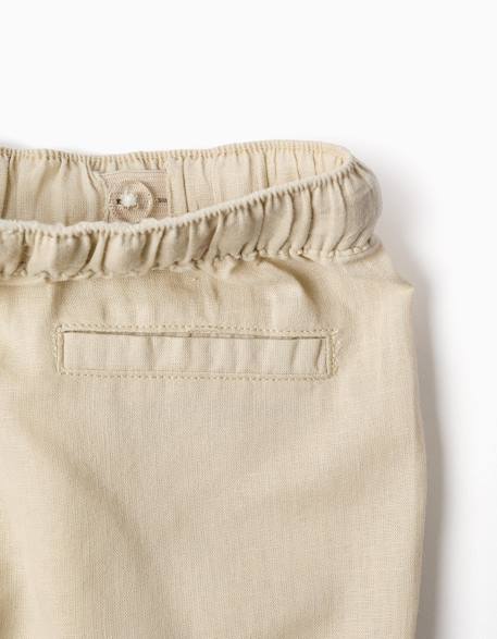Pantalon en lin avec cordon de serrage Beige clair+Bleu foncé 3 - vertbaudet enfant 