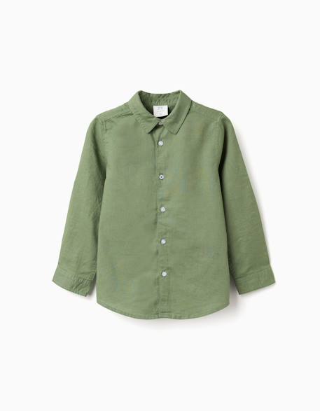 Chemise à manches longues en lin et coton Jaune clair+Vert 5 - vertbaudet enfant 