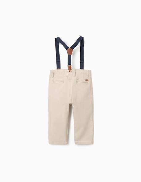 Pantalon en sergé avec bretelles amovibles Beige clair+Vert foncé 2 - vertbaudet enfant 