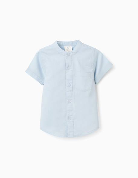 Chemise à manches courtes en lin et coton avec poche Blanc+Bleu clair 4 - vertbaudet enfant 