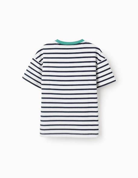 T-shirt en coton à rayures et imprimé Blanc 2 - vertbaudet enfant 