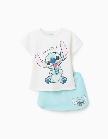 Fille-T-shirt + jupe-short en coton avec stitch
