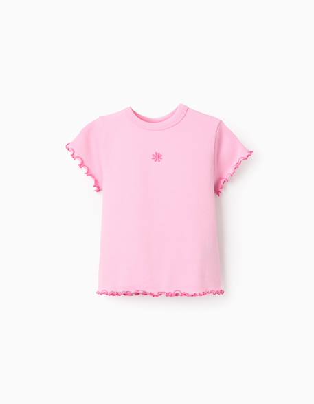T-shirt en coton côtelé à extrémités ondulées Rose 2 - vertbaudet enfant 