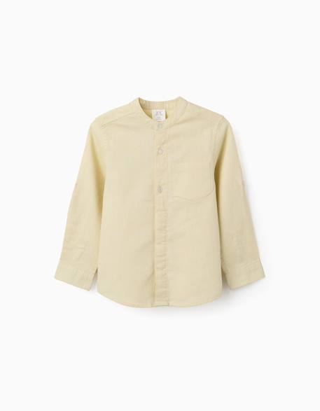 Garçon-Chemise à manches longues en lin et coton avec col mao