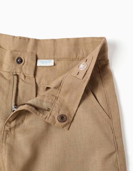 Short chino long en lin et coton Beige foncé+Bleu foncé 3 - vertbaudet enfant 