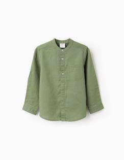 Chemise à manches longues en lin et coton avec col mao  - vertbaudet enfant
