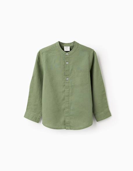 Garçon-Chemise à manches longues en lin et coton avec col mao