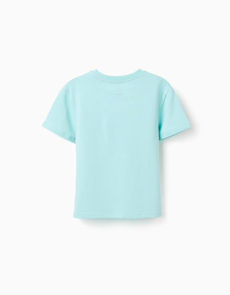 T-shirt en coton à imprimé et appliqué au crochet Bleu clair 2 - vertbaudet enfant 