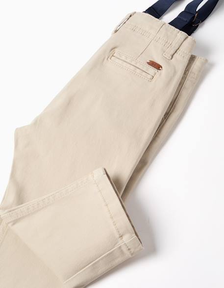 Pantalon en sergé avec bretelles amovibles Beige clair+Vert foncé 4 - vertbaudet enfant 
