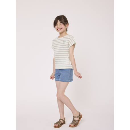 Mariniere manches courtes 100% coton fille Fond grege raye vert 5 - vertbaudet enfant 