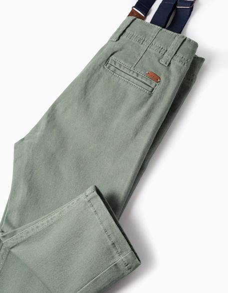 Pantalon en sergé avec bretelles amovibles Beige clair+Vert foncé 8 - vertbaudet enfant 