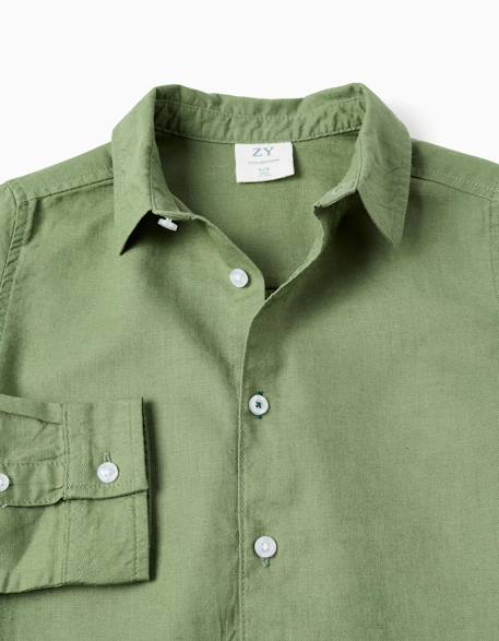 Chemise à manches longues en lin et coton Jaune clair+Vert 7 - vertbaudet enfant 