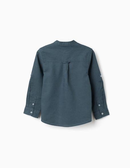 Chemise à manches longues en lin et coton avec col mao Blanc+Bleu clair+Bleu foncé+Jaune clair+Vert 10 - vertbaudet enfant 