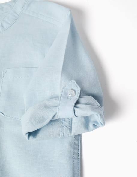 Chemise à manches longues en lin et coton avec col mao Blanc+Bleu+Bleu clair 12 - vertbaudet enfant 