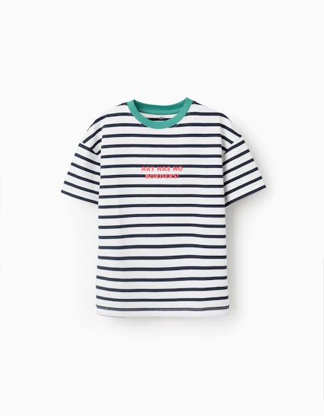 T-shirt en coton à rayures et imprimé Blanc 1 - vertbaudet enfant 